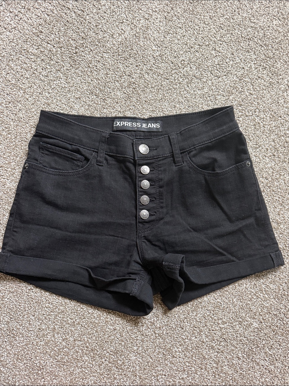Express Black High-Rise Button-Front Denim Shorts